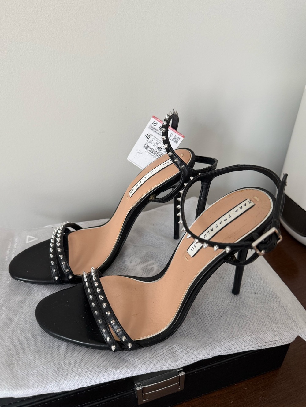 Zara Black Studded Ankle-Strap Stiletto Heels